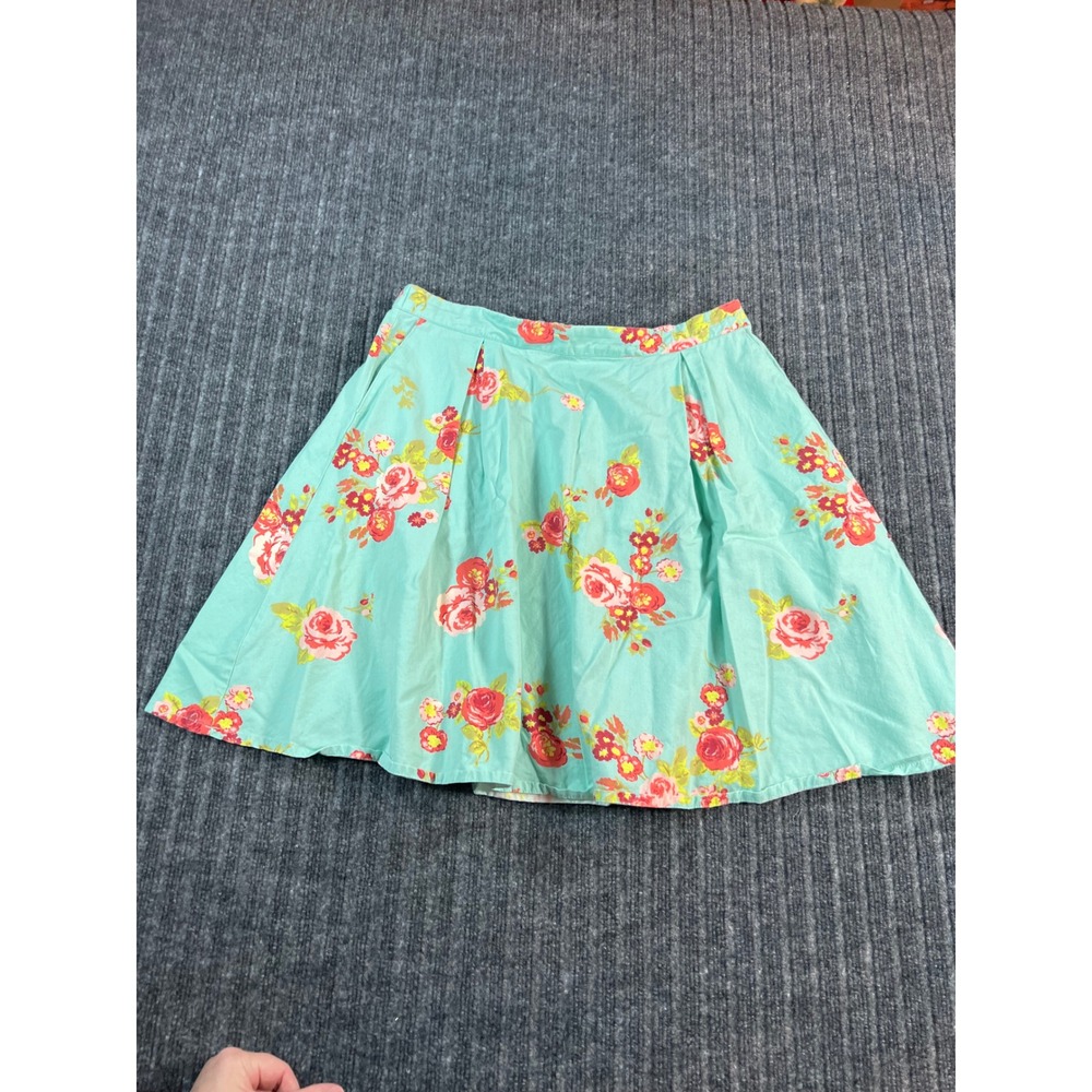 MATILDA JANE Floral Skirt Large Turquoise Pink Rose Pleated Pockets‎ Above Knee